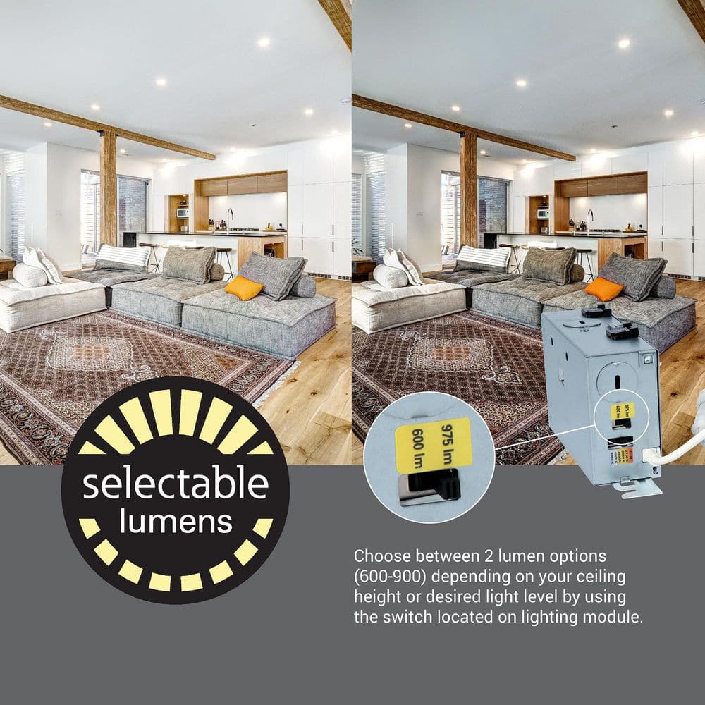 White Aluminum 6-Inch Adjustable LED Downlight with Selectable Color Temperatures