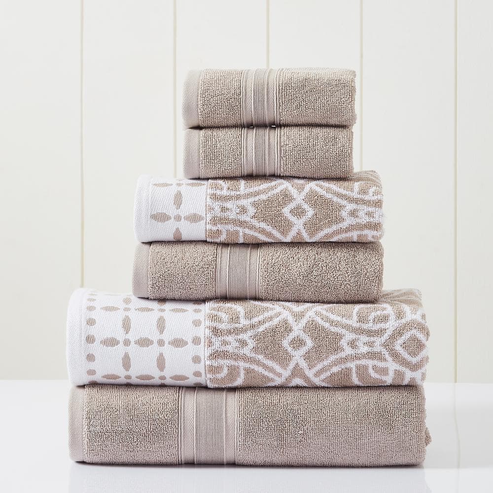 Fawn Cotton Jacquard and Solid 6-Piece Towel Set