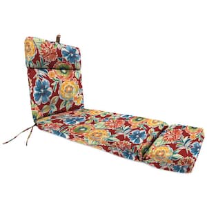 72 in. x 22 in. Colsen Berry Red Floral Rectangular French Edge Outdoor Chaise Lounge Cushion with Ties and Hanger Loop