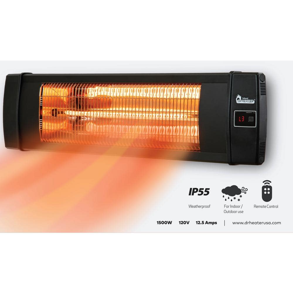 Black Electric Infrared Patio Heater with Tripod and Remote