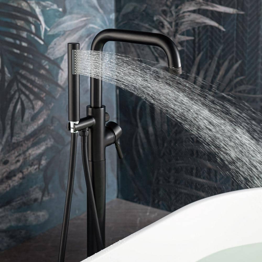 Matte Black Freestanding Tub Filler Faucet with Hand Shower