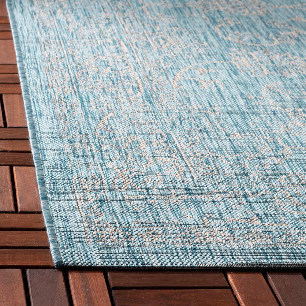 Aqua and Grey 8' x 11' Synthetic Easy-Care Reversible Area Rug