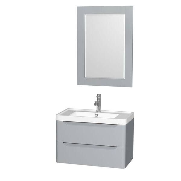 Wyndham Collection Murano 30 in. W x 16.5 in. D Vanity in Gray with Acrylic Resin Vanity Top in White with White Basin and 24 in. Mirror