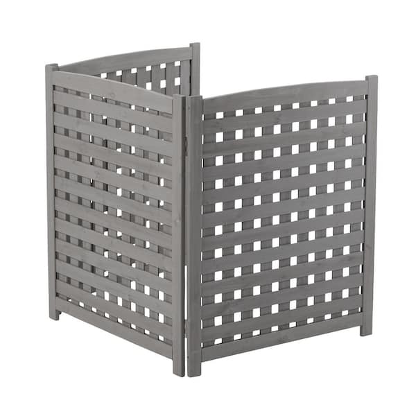 Gray 3-Panel 32 in. W x 38 in. H Outdoor Air Conditioner Fence Screen, Wood Privacy Garden Fence