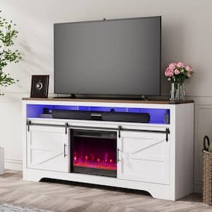 70 in. Freestanding Electric Fireplace TV Stand in White with 16-RBG Color Lights for TVs Up to 80 in.