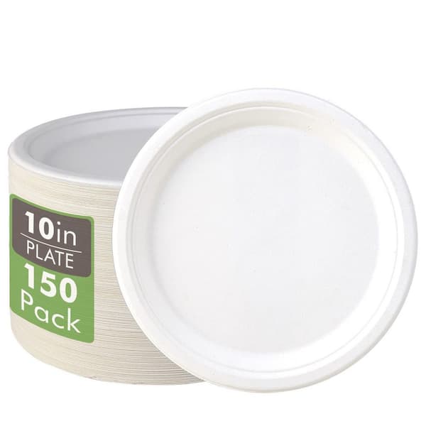 150-Pack White Compostable Disposable Paper Plates, Crafted from Natural Biodegradable Bagasse