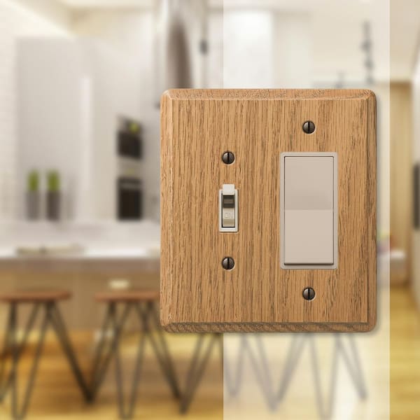 Contemporary 2 Gang 1-Toggle and 1-Rocker Wood Wall Plate - Light Oak