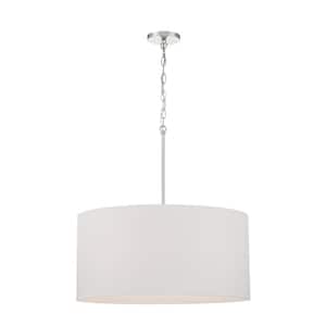 Palmetto 6-Light Polished Nickel Drum Pendant with Woven Papyrus Shade