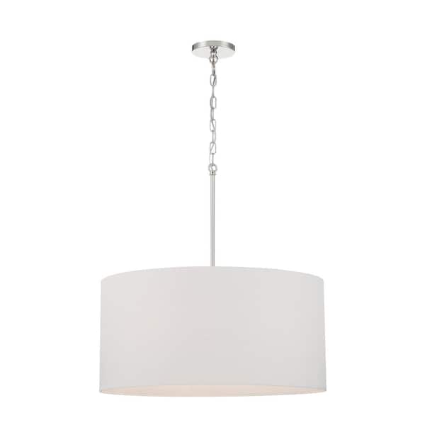 Minka Lavery Palmetto 6-Light Polished Nickel Drum Pendant with Woven Papyrus Shade