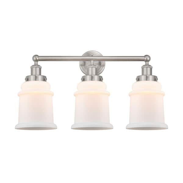 Canton 24 in. 3-Light Brushed Satin Nickel Vanity Light with Glass Shade