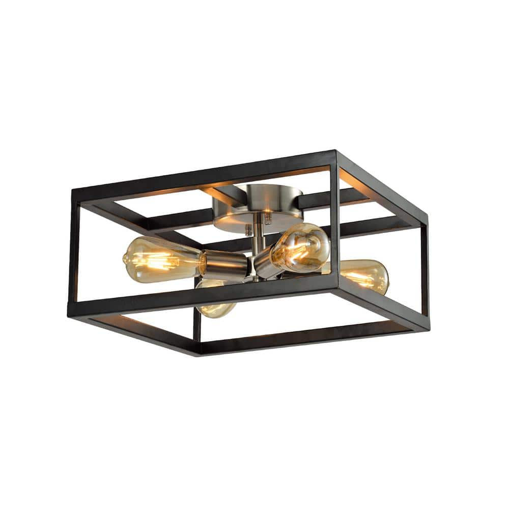 Maxax Springfield 4-Light 15 in. Black Lantern Square/Rectangle Flush ...