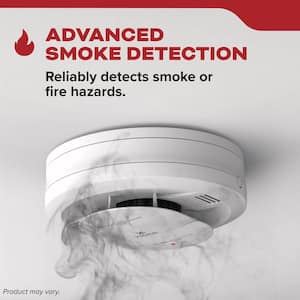 10-Year Battery Powered Smoke Detector with Alarm LED Warning Lights and Voice Alerts