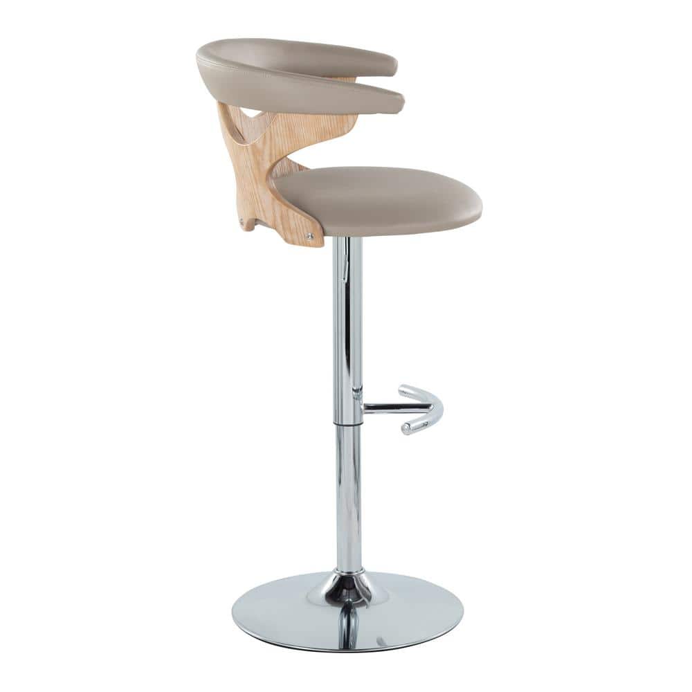 Pearl Silver Adjustable Swivel Barstool with Wood Backrest