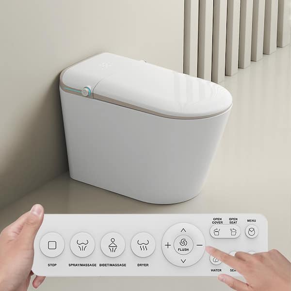 One Piece Bidet Toilet for Bathrooms Toilet with Warm Water Sprayer & Drye Heated Bidet Seat with Remote Control