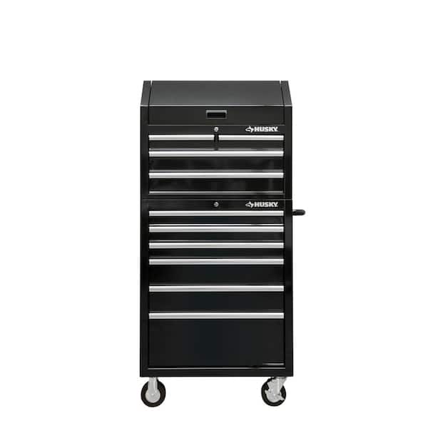 Husky 30 in. W x 24.5 in D Standard Duty 10-Drawer Combination Rolling Tool Chest and Top Tool Cabinet in Gloss Black