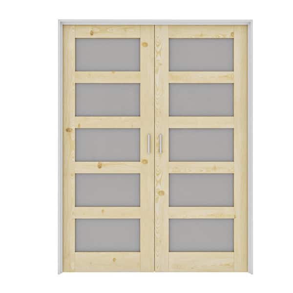 ARK DESIGN Assembly Required 36 in. x 80 in. 1/2-Lite Frosted Glass Universal White Wood Double French Door Plus Separate Jamb Kit