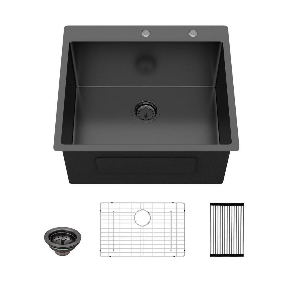 25 in. Drop-in Single Bowl 16-Gauge Gunmetal Black Stainless Steel Laundry/Utility Sink with Drain price history on PriceWatchPro