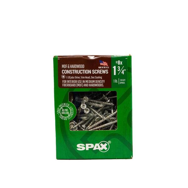 SPAX #8 x 1-3/4 in. T-Star Plus Trim Head Zinc Medium Density Fiberboard  (MDF) Screw (200 per Box) 4351010400454 - The Home Depot