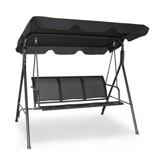 3-Person Black Metal Patio Swing in Black With Polyester Angle Adjustable Canopy