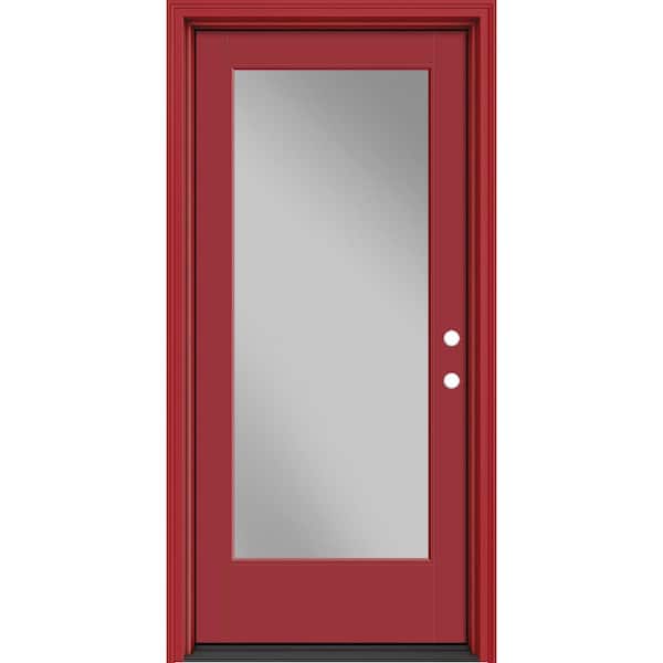 Masonite Performance Door System 36 in. x 80 in. VG Full Lite Left-Hand Inswing Clear Red Smooth Fiberglass Prehung Front Door