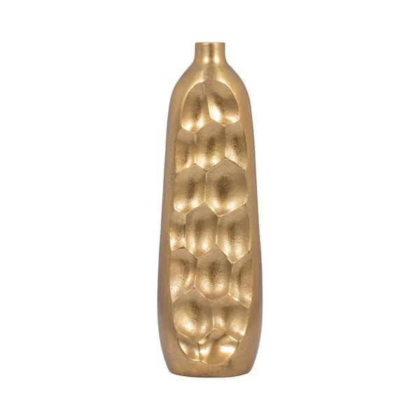 19 in. Gold Metal Aluminum Cylinder Cut-out Decorative Vase