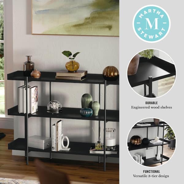 37 in. Tall Black Wood Grain/Oil Rubbed Bronze Metal 3 Shelf Standard Bookcase