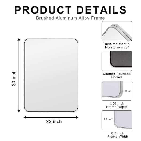Sxiawe 22 in. W x 30.2 in. H Silver Rectangle Aluminum Frame Wall