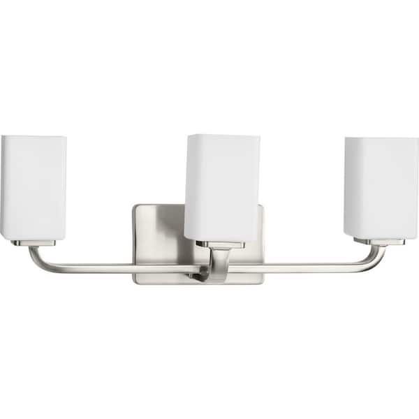 Progress Lighting Cowan 235 In 3 Light Brushed Nickel Vanity Light With Etched Glass Shades 3735