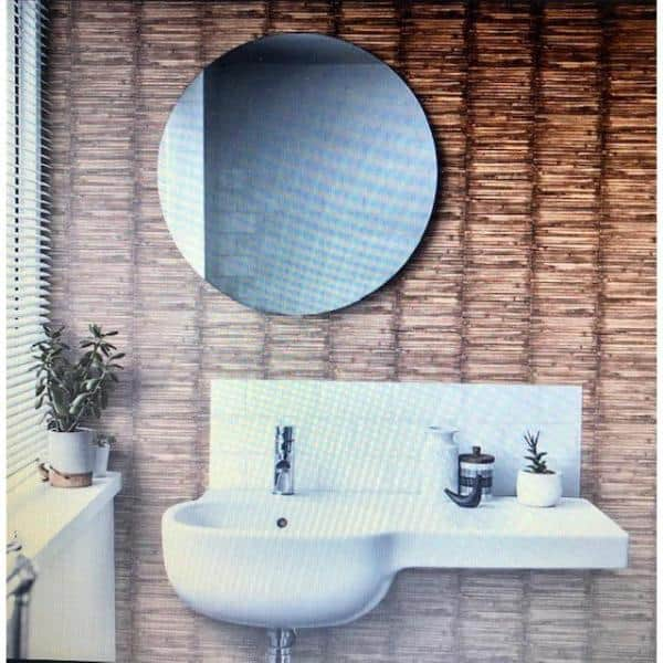 Green Powder Room with Green Trellis Bamboo Wallpaper - Transitional -  Bathroom