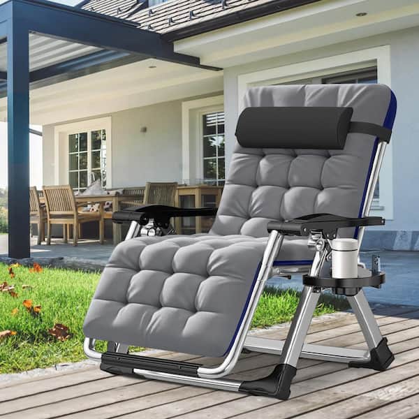 BOZTIY Textilene Zero Gravity Chair with Detachable Velvet Pad, Cup Holder, Headrest Folding Portable Recliner Patio Lounger