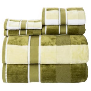 6-Piece Green Striped 100% Cotton Bath Towel Set