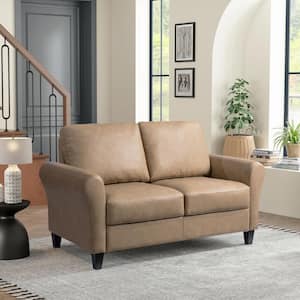Wesley 57.9 in. Light Brown Microfiber 2-Seater Loveseat with Round Arms