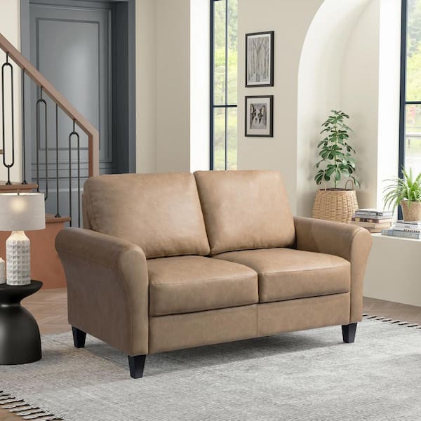 Lifestyle Solutions Wesley 57.9 in. Light Brown Microfiber 2-Seater Loveseat with Round Arms