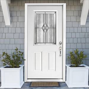 36 in. x 80 in. Element Series Padilla Half Lite Left-Hand Inswing White Primed Steel Prehung Front Door