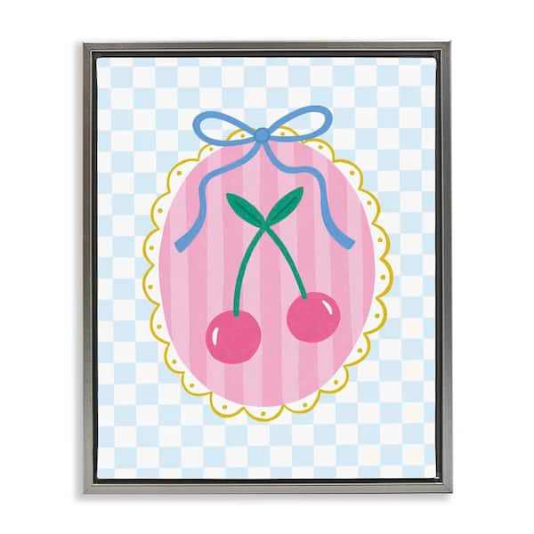 Stupell Industries Sweet Cherries on Checkered by Nina Seven Gray Floater Frame Food Graphic Art Print 21 in. x 17 in.