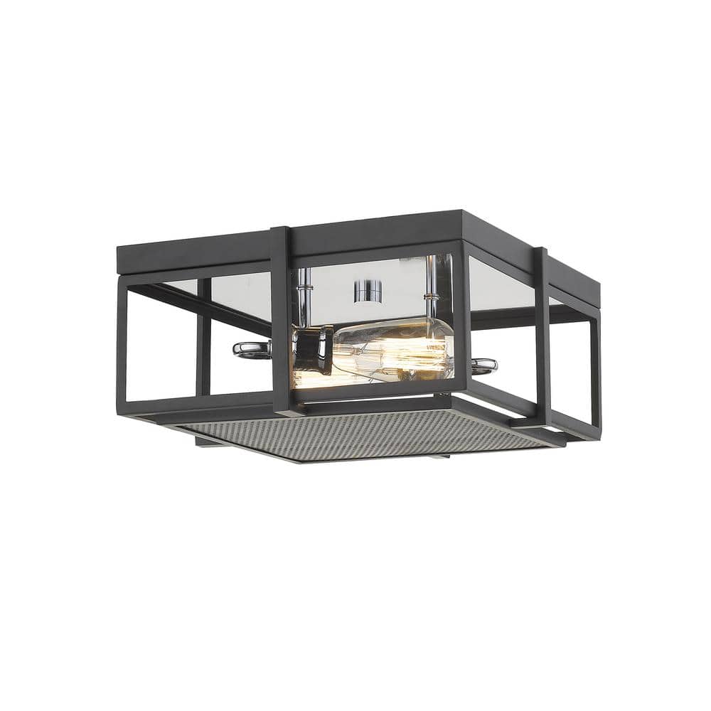 Halcyon 13.75 in. 2-Light Matte Black and Chrome Flush Mount Light with No 