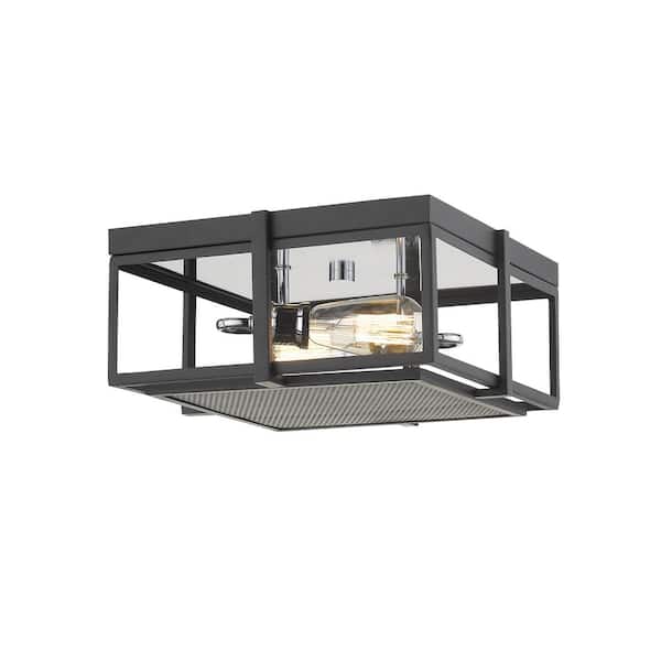 Unbranded Halcyon 13.75 in. 2-Light Matte Black and Chrome Flush Mount Light with No Bulbs Included