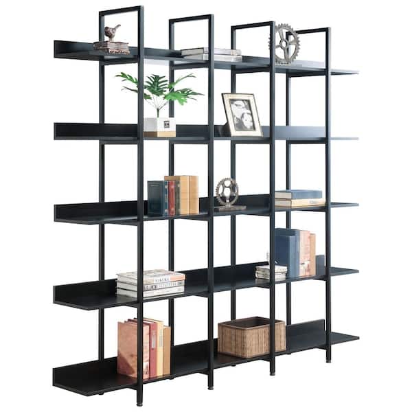  in. Black Wood 5 Shelf Bookcase Home Office Open Bookshelf Vintage  Industrial Style Shelf with Metal Frame EC-BSB-52310 - The Home Depot