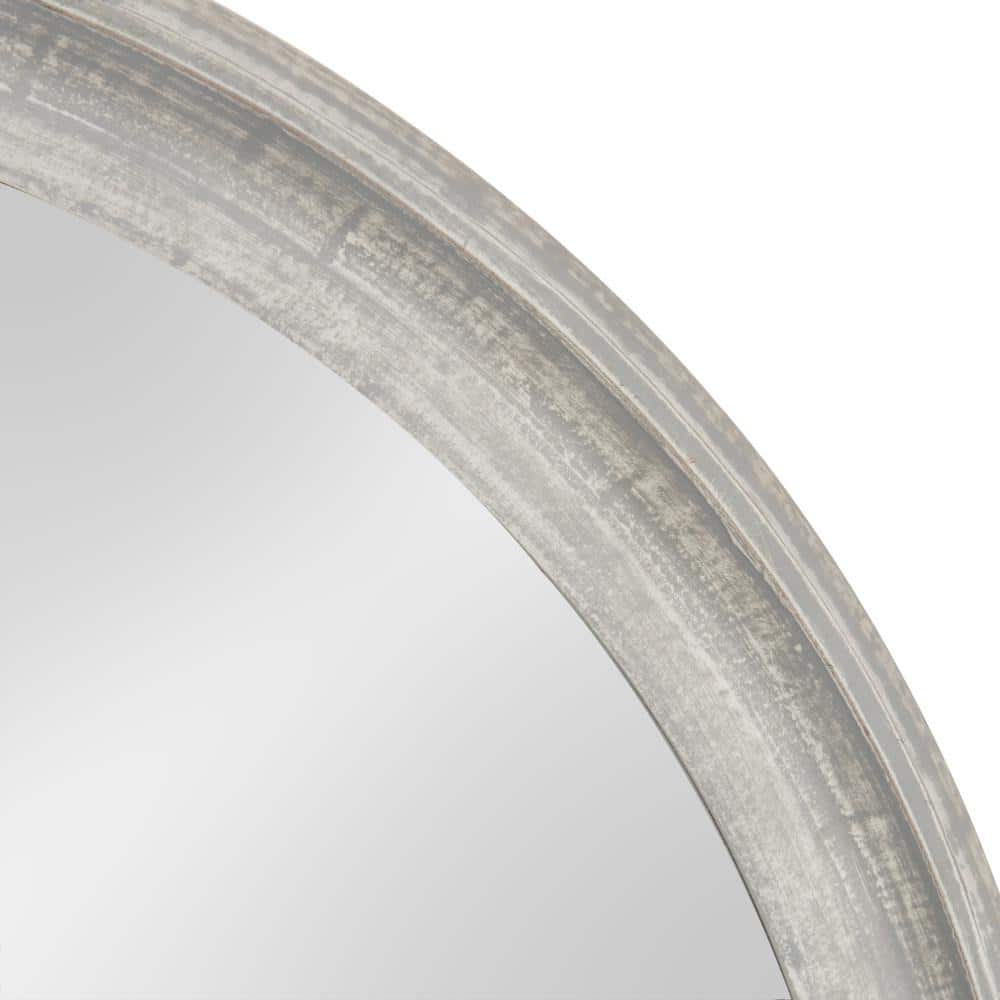 Elegant 28" Distressed Gray Circular Wood Wall Mirror