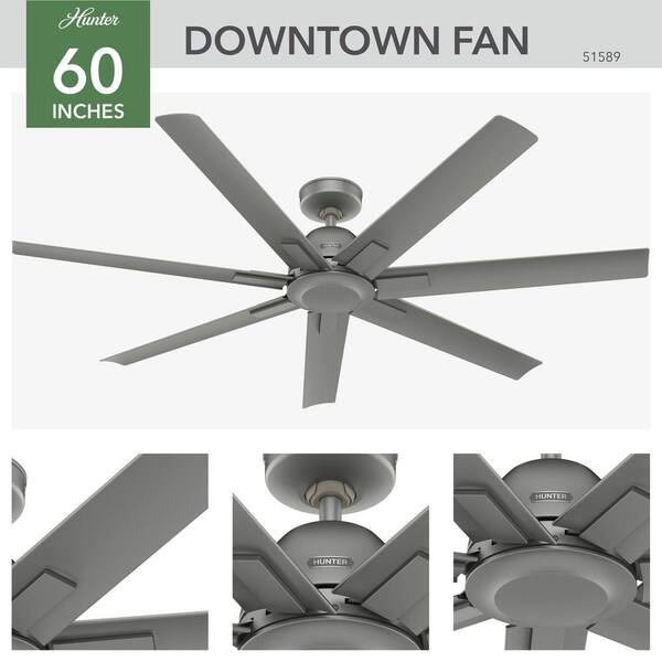 Hunter - Downtown 60 in. 6-Speed Ceiling Fan in Matte Silver with Wall Control For Patios or Bedrooms