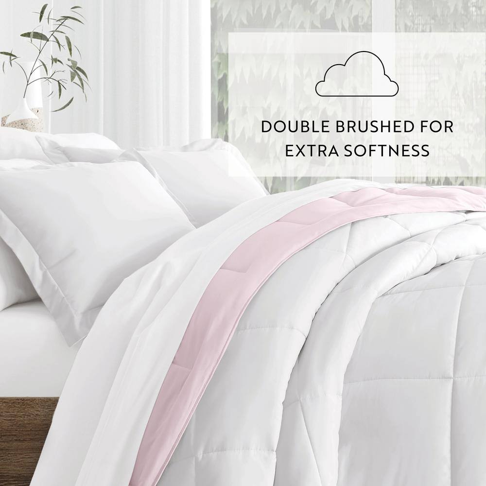 Blush and White Twin Reversible Microfiber Comforter Set