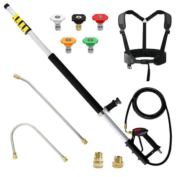 24 ft. Aluminum Telescoping Pressure Washer Wand, Gutter Cleaner Attachment with 5 Spray Nozzle Tips