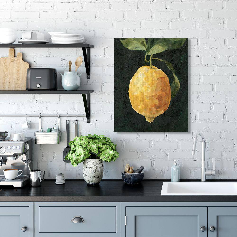 Abstract Yellow Lemon on Black Canvas Wall Art, 24x30
