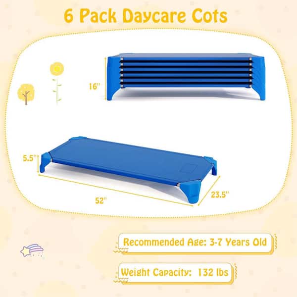 Costway Blue Toddler Stackable Daycare Cots with Easy Lift Corners