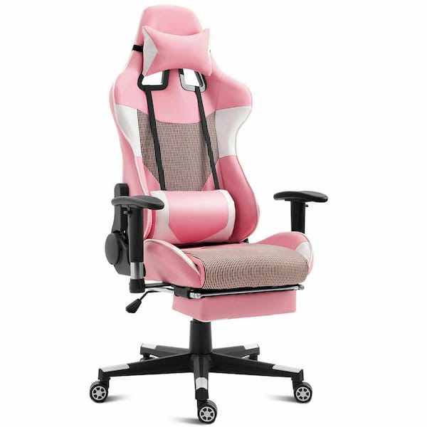 Costway Pink Gaming Chair High Back Racing Office Chair Upholstered ...