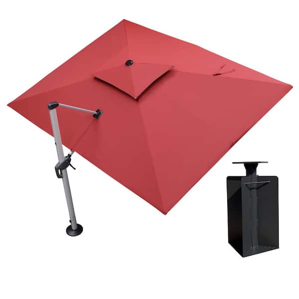 PURPLE LEAF 9 ft. x 12 ft. High-Quality Aluminum Cantilever Polyester Outdoor Patio Umbrella with Base in Ground, Terra