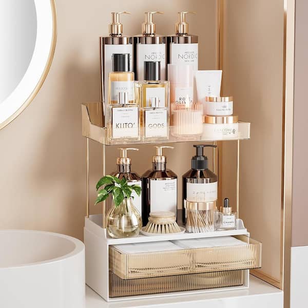 CLAVIE 2-Tier Bathroom Tray with Drawers in Amber