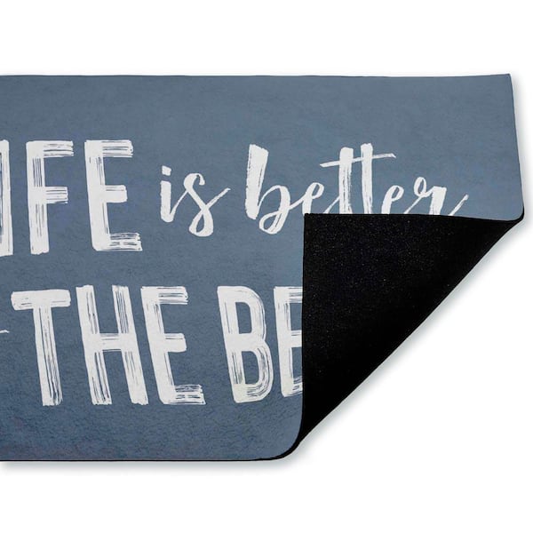 Better At Beach Sentiment Blue 18 in. x 30 in. Polyester Non-Slip Outdoor Door Mat