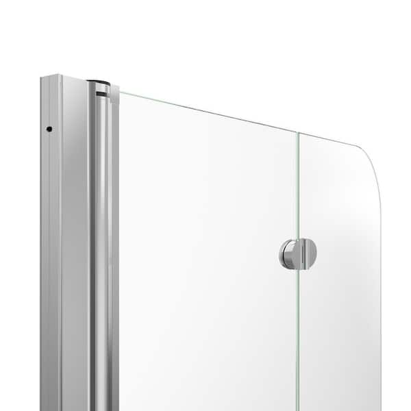 Aqua Fold 36 in. x 58 in. Frameless Hinged Tub Door in Chrome