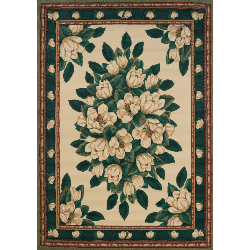 Manhattan Magnolia Cream Floral 7'10" x 10'6" Synthetic Area Rug